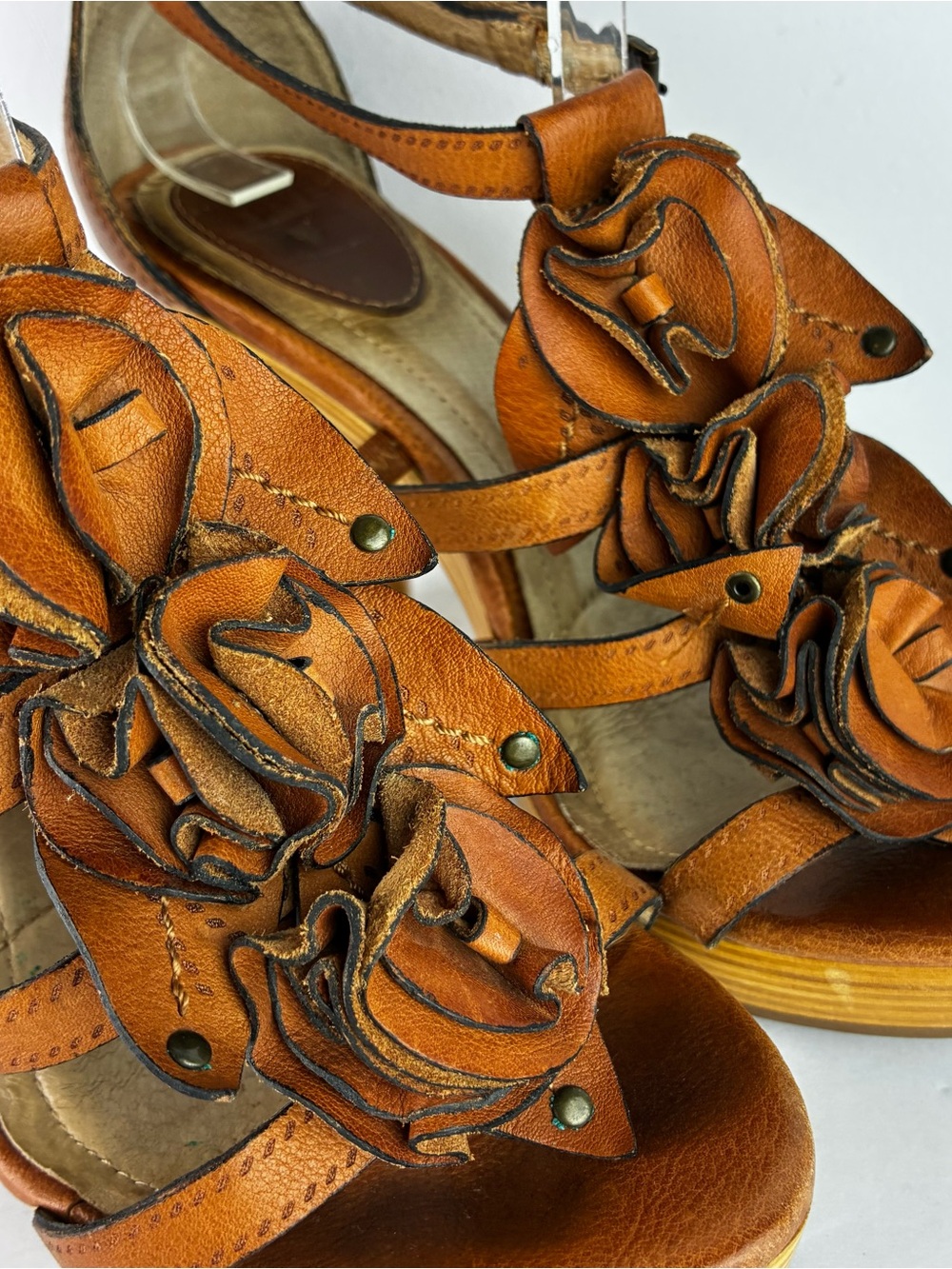 Frye Janna Flower Leather Strappy High Heels - Picture 2 of 8